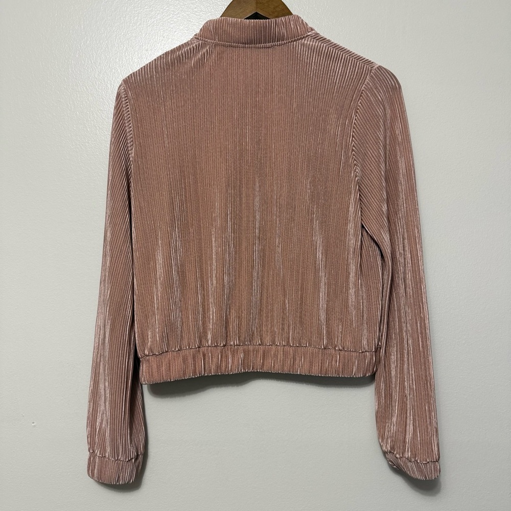 Zara Basic Satin Pleated Bomber Jacket Women’s Small Blush Pink Tracksuit Y2K - Picture 3 of 9